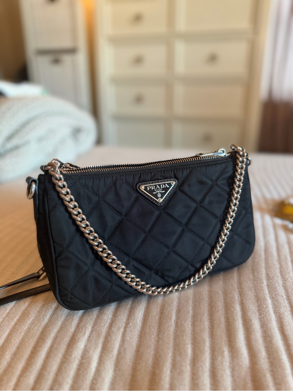 Prada Black Quilted Nylon Shoulder Bag